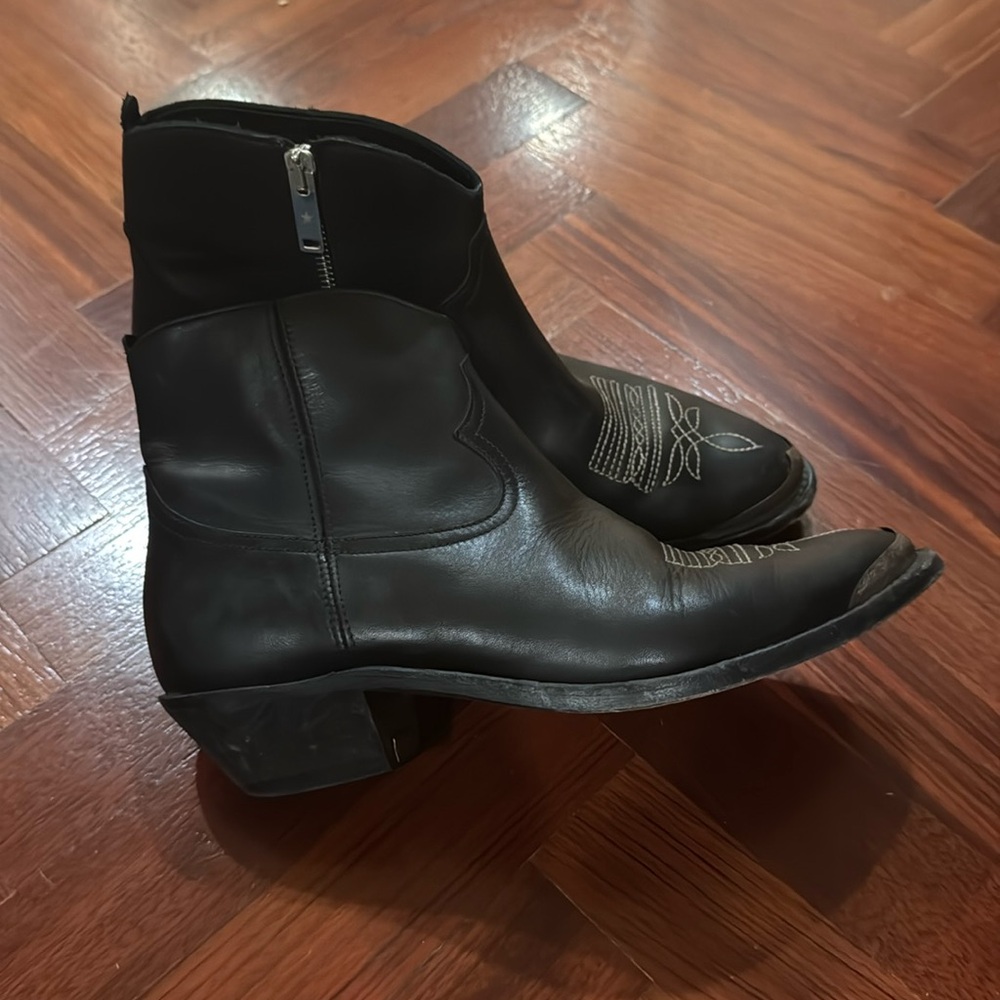 GOLDEN GOOSE Black Leather Ankle Boots